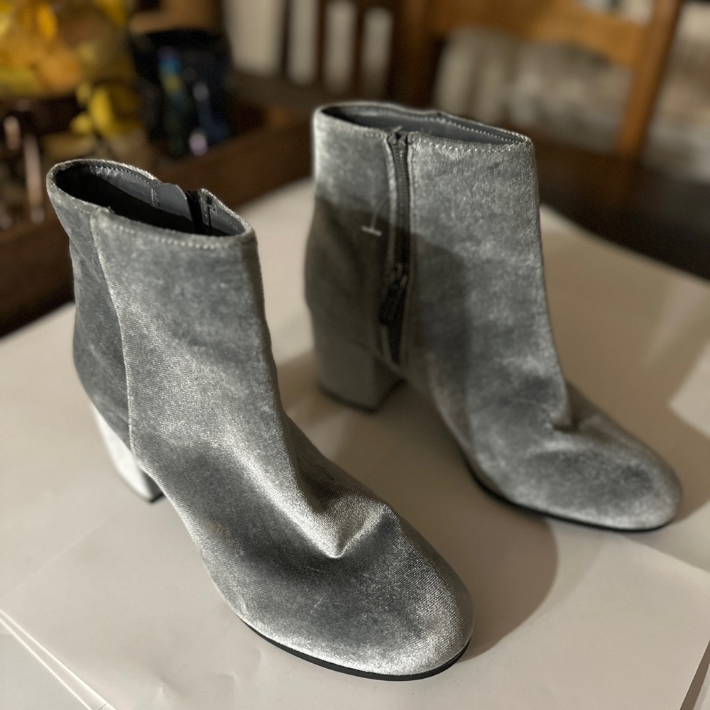 Sam Edelman silver velvet ankle boot